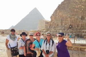 Women travellers at the Pyramids of Giza, Egypt